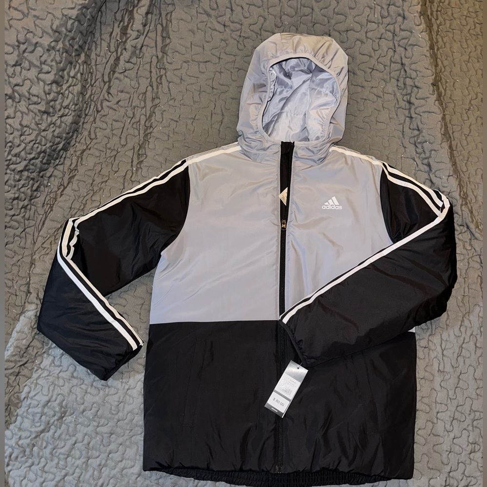 New with Tags Adidas Black & Grey Hooded Jacket